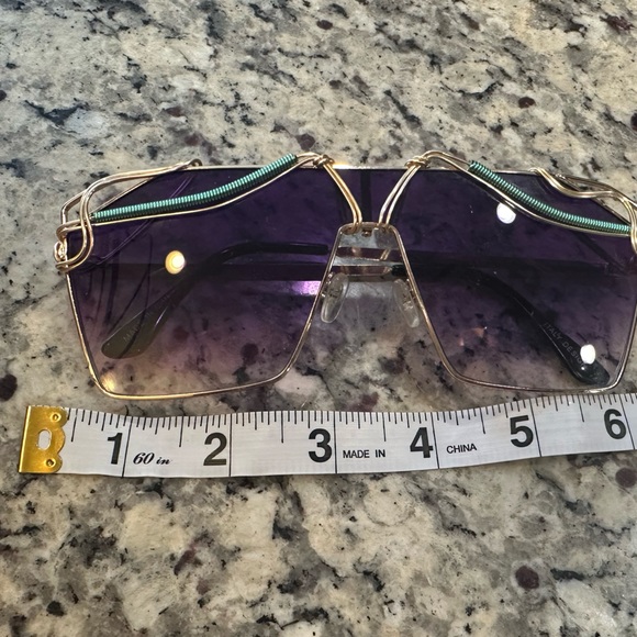 Large Aviator Sunglasses Gold Teal Purple, Artisan Made Unique Festival Unisex - Picture 4 of 15